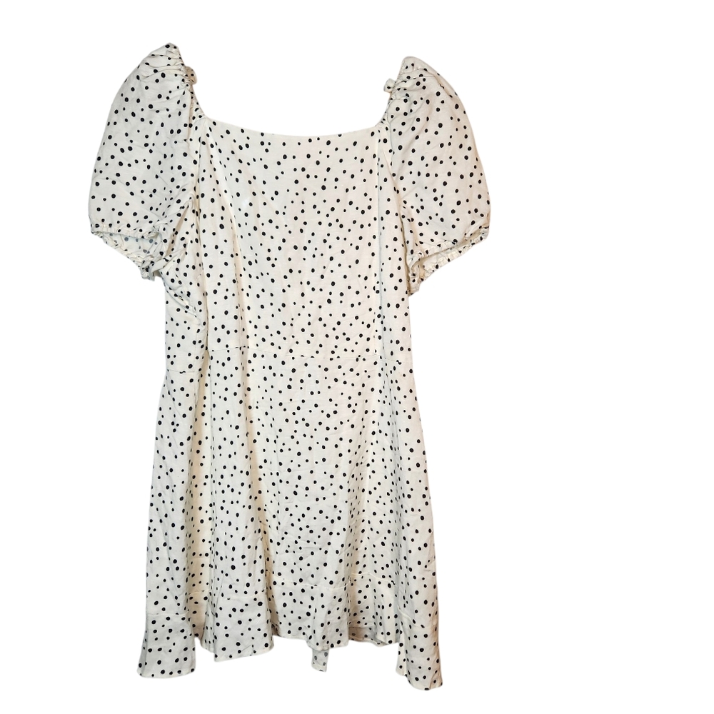 LOFT White Black Polka Dot Linen Puff Sleeve Cut-Out Tie Back Flare‎ Dress 14 - Picture 4 of 16